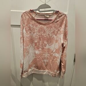 Como Vintage Large Blush Pink Lace Print Tie Dye Lightweight Sweatshirt Soft Top